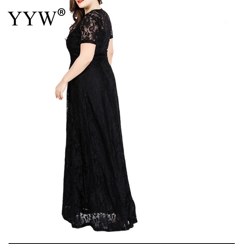 Женское вечернее платье с коротким рукавом длинное кружевное свадебное большого