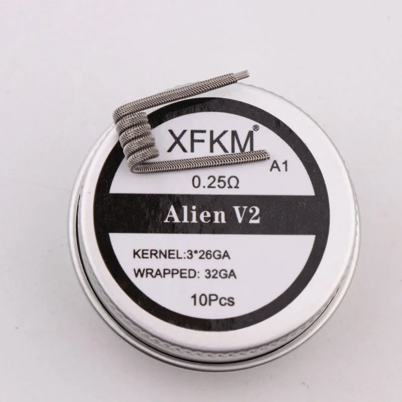 XFKM NI80 A1 SS316L нихромовая высокая плотность Alien V2 Плавленая Clapton Предварительно Построенная нагревательная катушка электронная Сигарета RDA RTA RDTA катушка