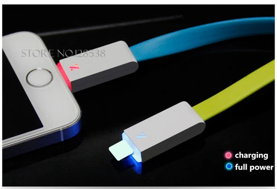 1 Pcs Newest Visible Flashing LED Bright 8 Pin USB Charger Data Cable Flat Cord For iPhone 5/5S/5C 6/6Plus data transmission Hot