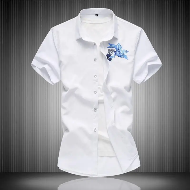 M-7XL мужские рубашки Бизнес Slim Fit короткий рукав Мода Досуг и размер мужская летняя