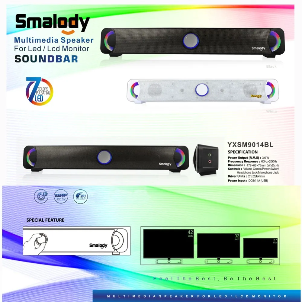 Smalody мультимедийный динамик Саундбар HIFI мощный звуковой ящик сабвуфер стерео динамик s Саундбар для ноутбука компьютера ноутбука ПК