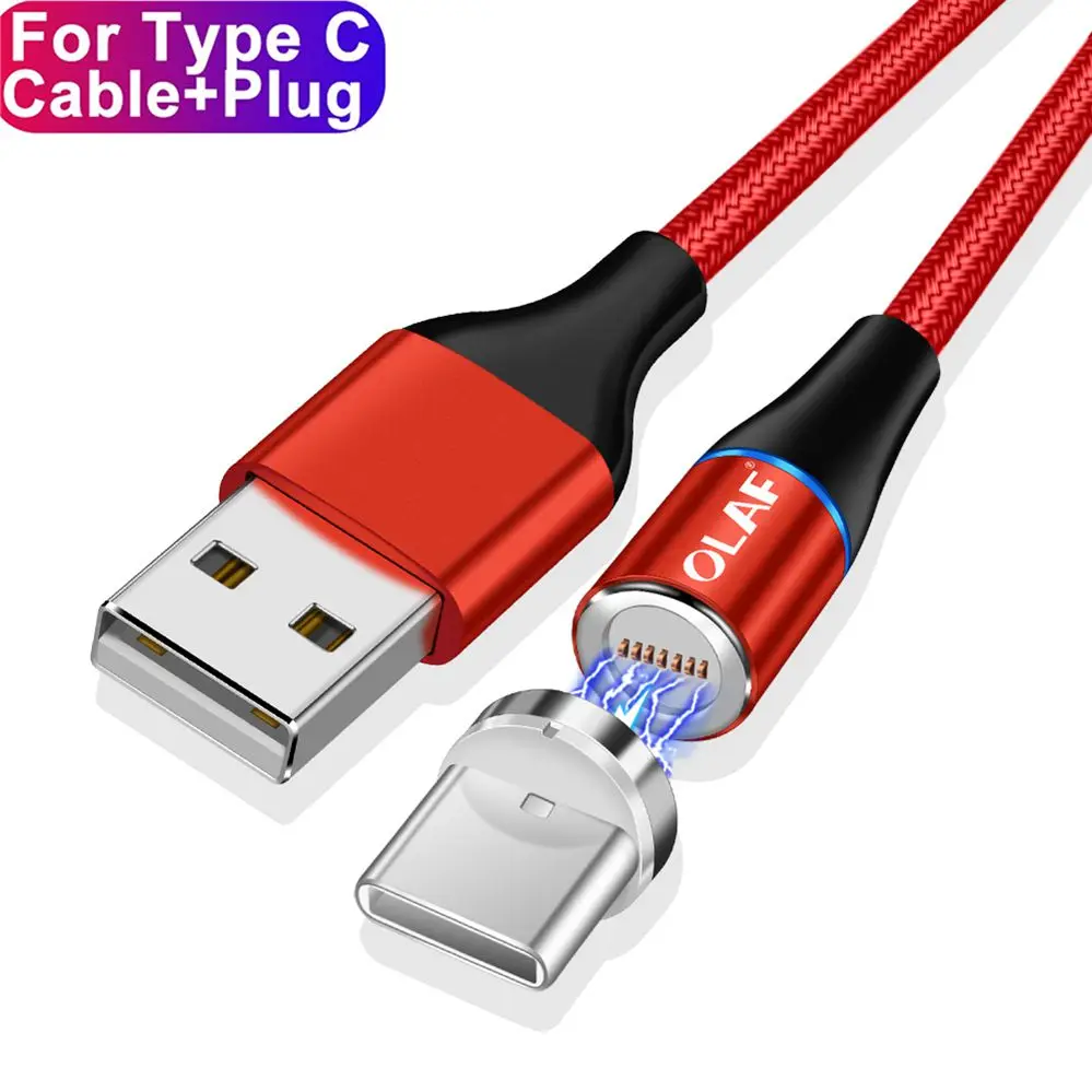 Олаф светодиодный магнитный кабель 3A для iPhone samsung huawei Xiaomi Micro usb type c Quick Charge 3,0 Быстрый Магнитный usb-кабель для зарядки - Цвет: For Type C Red
