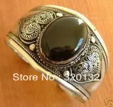 Уникальный ручной работы тибетская Серебряная Инкрустация черный нефрит мульти