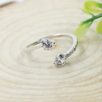 hot sale new arrival fashion silver plated jewelry double heart shaped love crystal hypoallergenic opening ring sr118