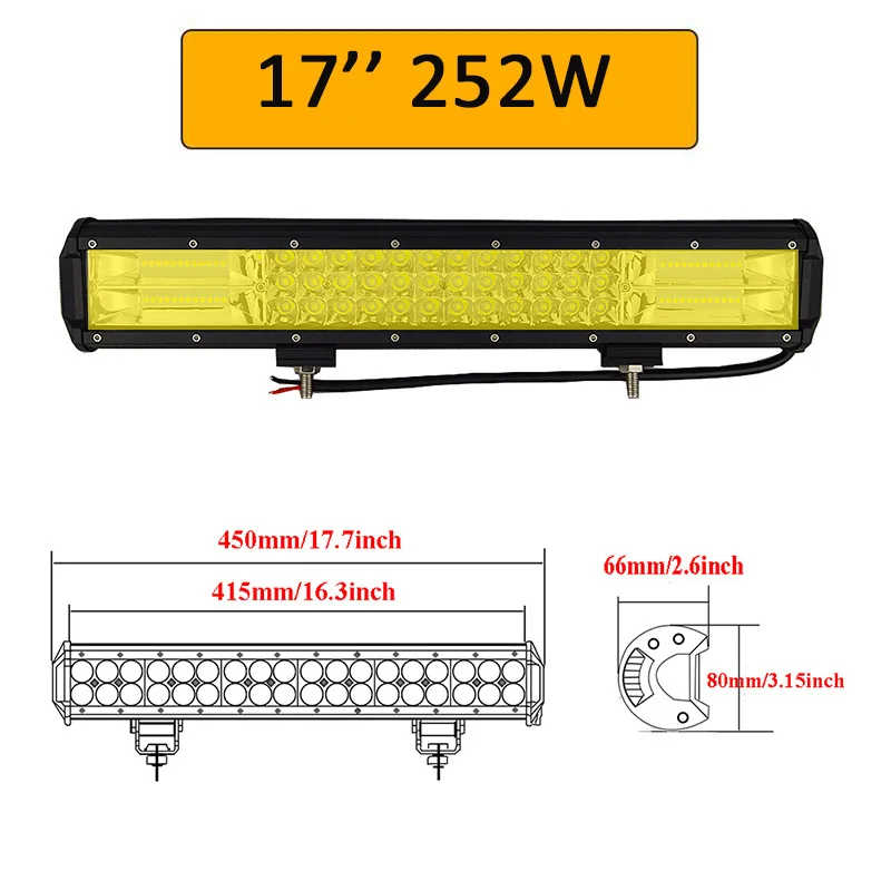 17inch no wiring Auxtings 20 дюймов желтый светодиод 4x4 внедорожный светильник для 4WD грузовиков внедорожников ATV трейлеров балок Янтарный рабочий светильник для вождения противотуманных фар - Цвет: 17inch no wiring