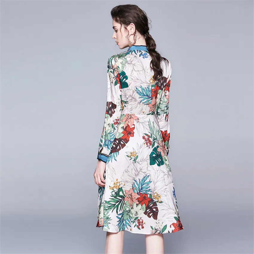 2020 высококачественное модное женское платье с длинным рукавом и цветочным
