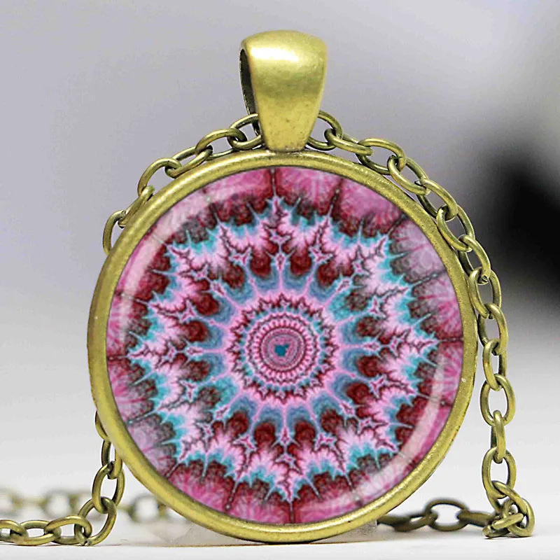 Фрактальная спираль Мандала кулон Роза Бирюзовый Оригинальный арт стеклянный