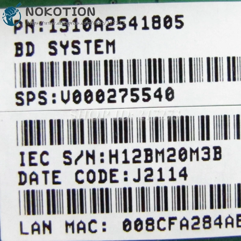 Материнская плата NOKOTION для ноутбука Toshiba Satellite C855 L850 L855 SJTNV HM70 DK10F-6050A2541801-MB-A02 1310A2541805