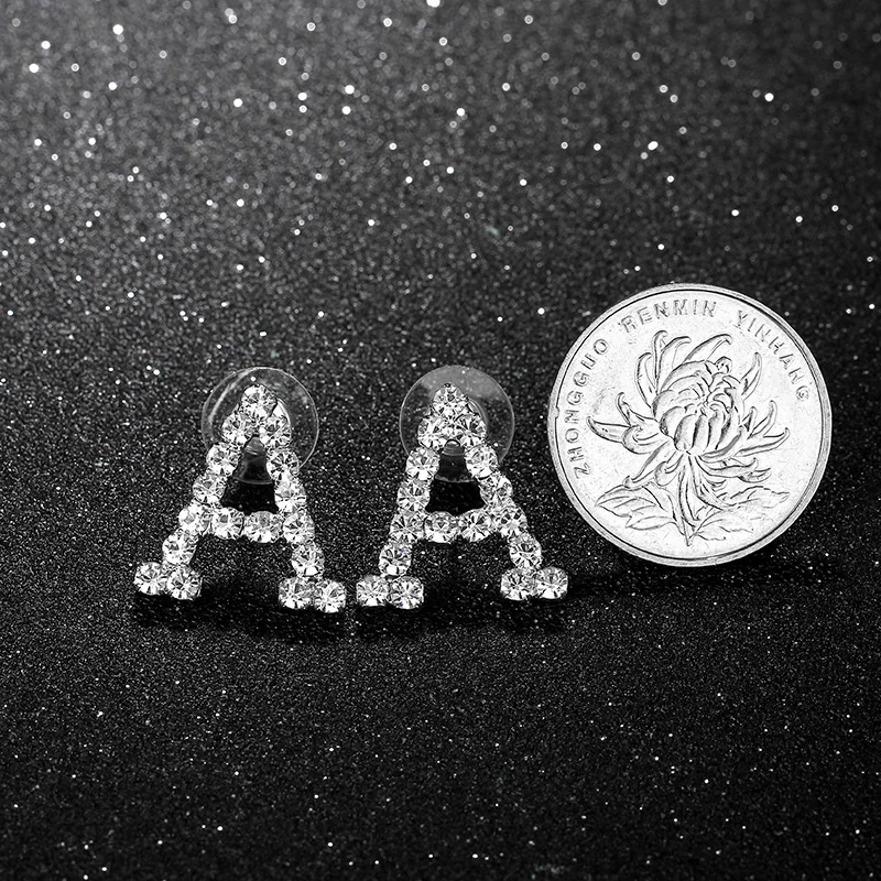 A Shape Letter Silver Color Initial Earrings Cute CZ Alphabet Women Rhinestone Crystal Stud With for | Украшения и аксессуары