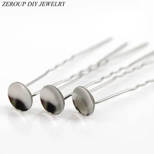 10 мм 10 шт. посеребренные зажимы для волос камеи шарики Базовая шпилька принадлежности для ювелирных изделий HC-017