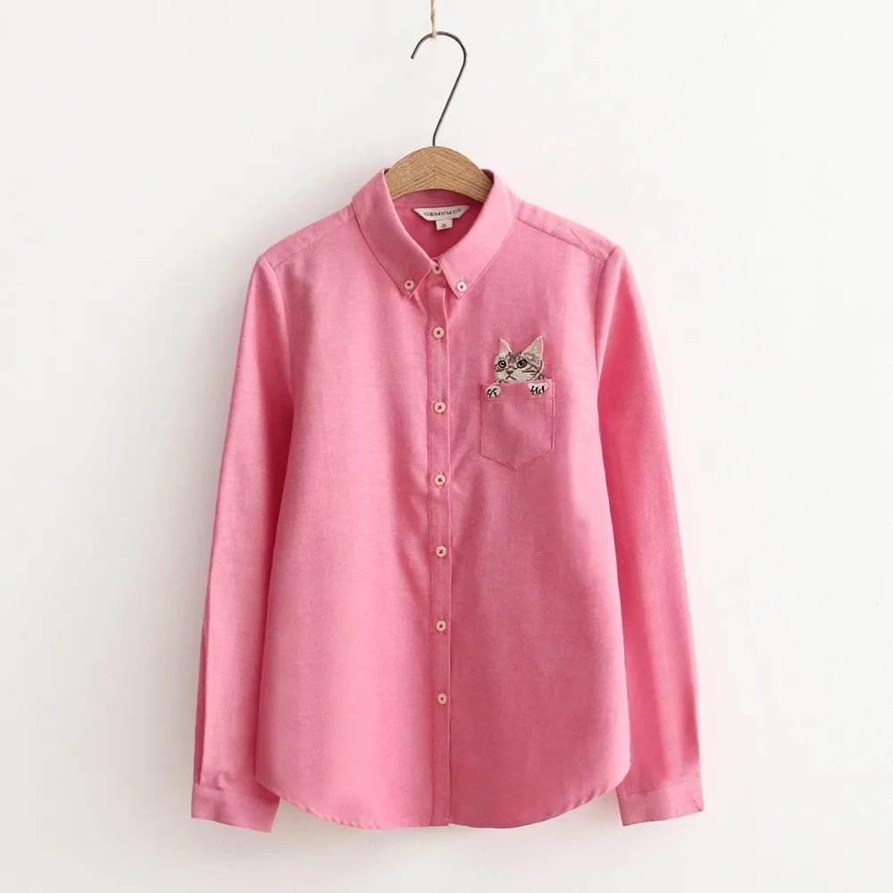 2017 New High Quality Spring Autumn Women Blouse Cats Embroidery Long Sleeve Work Shirts office Tops White Blouses |
