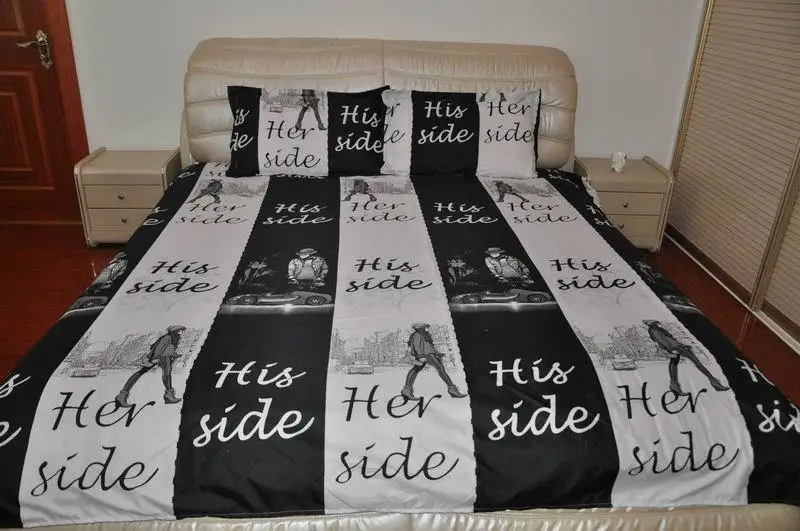 Home Textiles Lovers White And Black Bedding Set His Side &amp Her Soft Duvet Cover and Pillowcases 4Pcs Queen Size Comhoney | Дом и сад