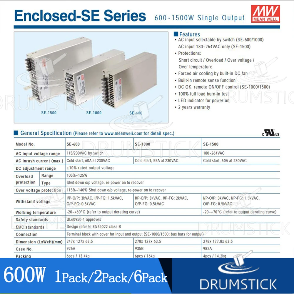 (6 упаковок) Meanwell 600 Вт источник питания SE-600-24V/48 в дисплей светодиодная лента