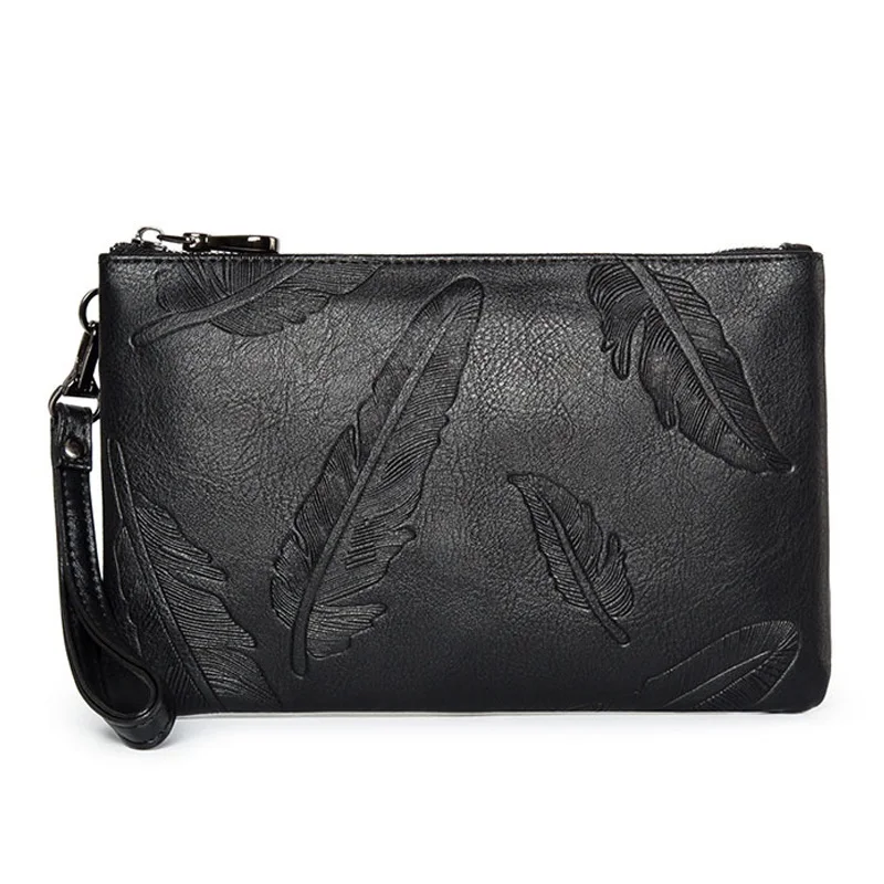 New Luxury Brand Men Classic Wallet Long Clutch Feather Handy Bag Male Business Leather Purse Large Capacity Men's | Багаж и сумки