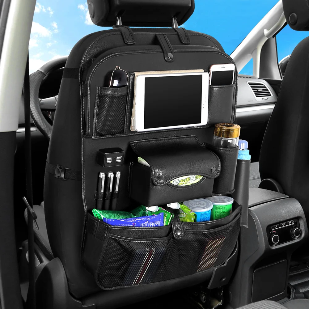 Car Leather Firm Back Seat Storage Hang Bag Organizer Stowing Tidying Baby Kids Sundry Specially Automobile Interior Accessories
