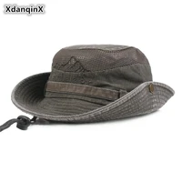 xdanqinx new summer adult mens cap retro 100 cotton breathable bucket hat fashion wind rope fixed dads panama fishing caps