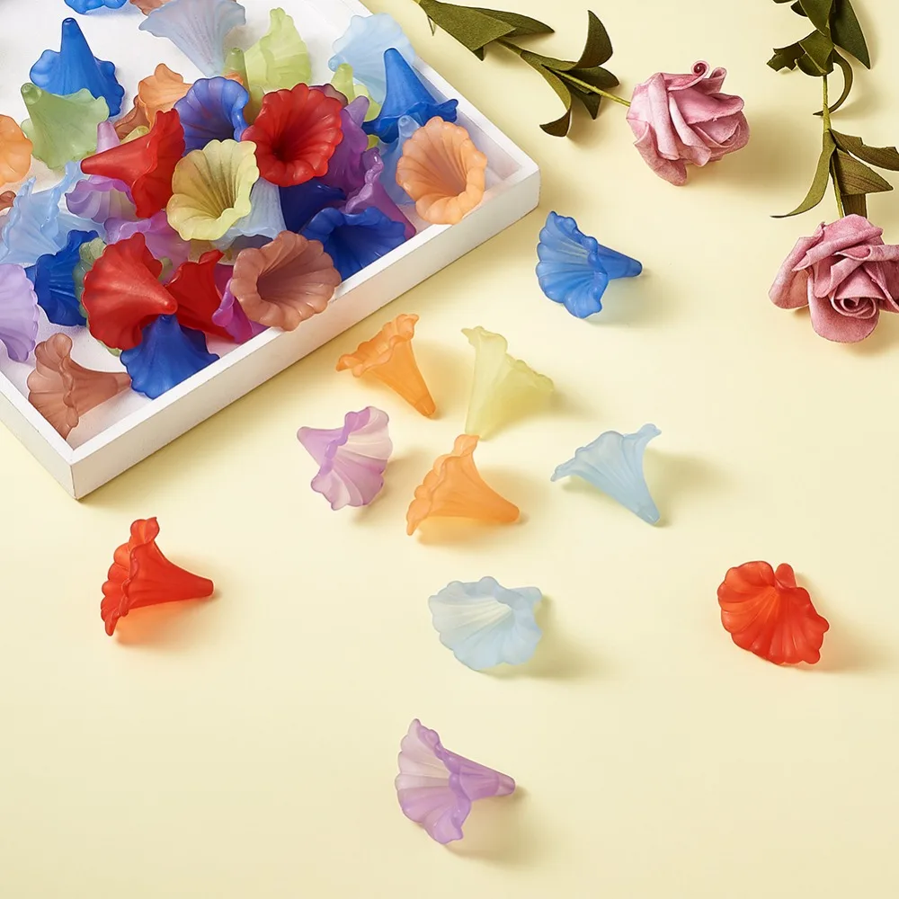 

Transparent Acrylic Beads Frosted Calla Lily for Earrings Necklaces Bracelets Making DIY Mixed Color 41x35x35mm hole: 3mm