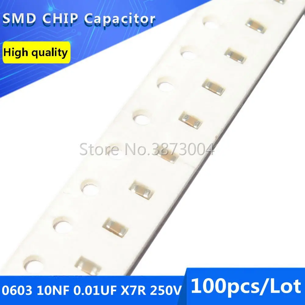 

100 шт 0603 10NF 0,01 мкФ X7R 250В 10% SMD чип конденсатор