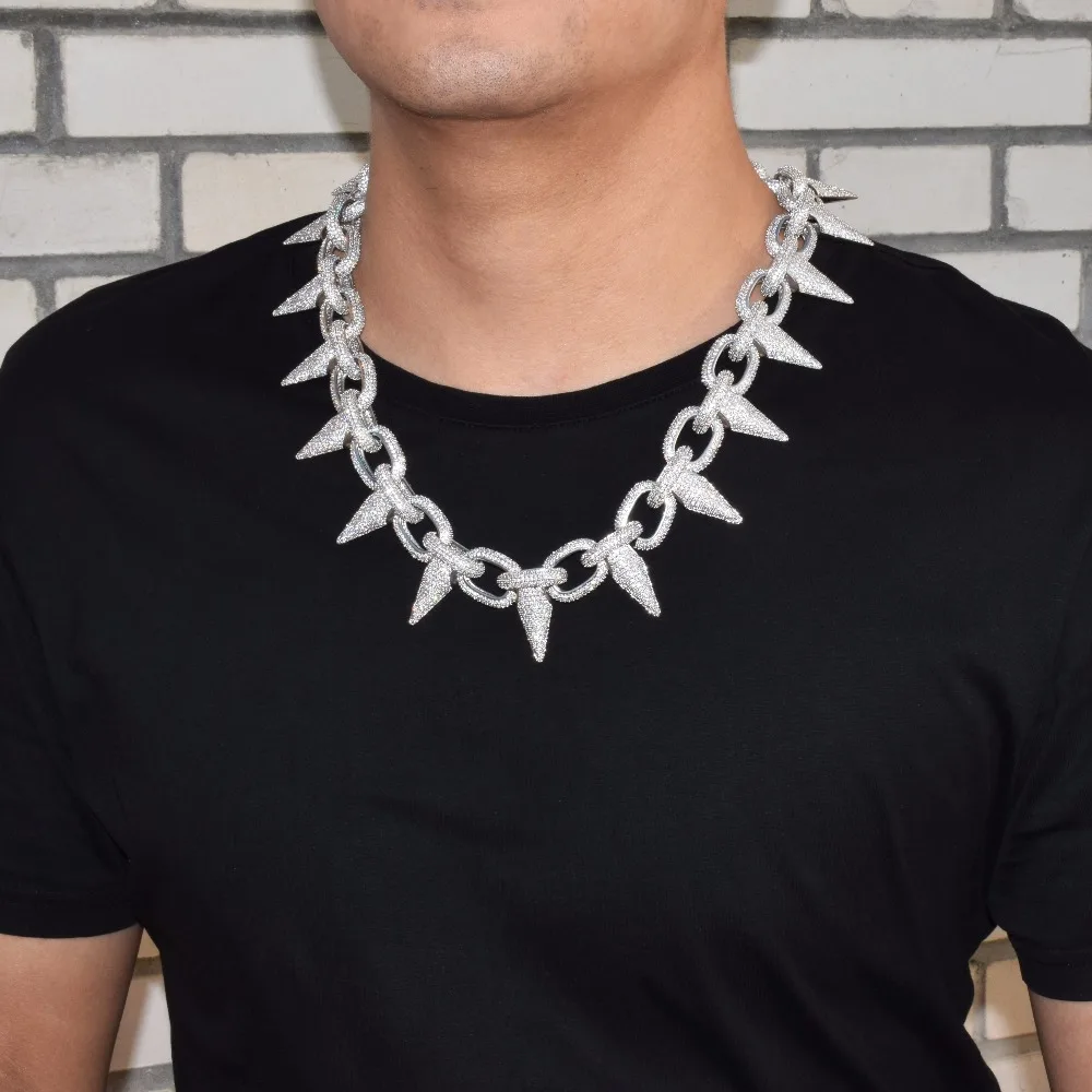 Iced Тяжелая панк заклепки чокер Bling кубический циркон мужская хип хоп ожерелье ювелирные изделия золото серебро цвет цепи 1" 20"
