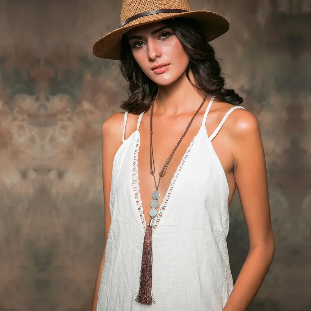 2017 длинное коричневое ожерелье с кисточкой плетеное кожаное винтажное