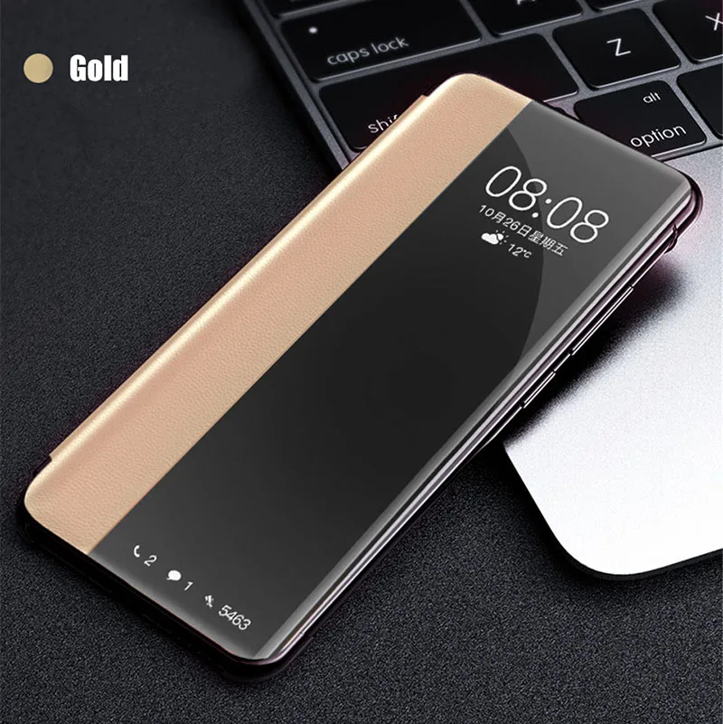 Зеркальный чехол для телефона из искусственной кожи для huawei P20 Lite P30 Pro Lite откидной Чехол защитный для huawei mate 20 Lite Pro режим сна - Цвет: Золотой