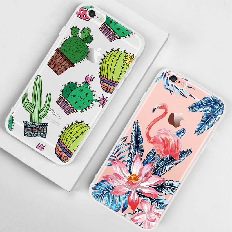 Мягкий чехол из ТПУ с рисунком для iPhone XS Max XR 7 6 6S 8 Plus X 5 5S SE Sillicon Green Plant Cactus Flower |