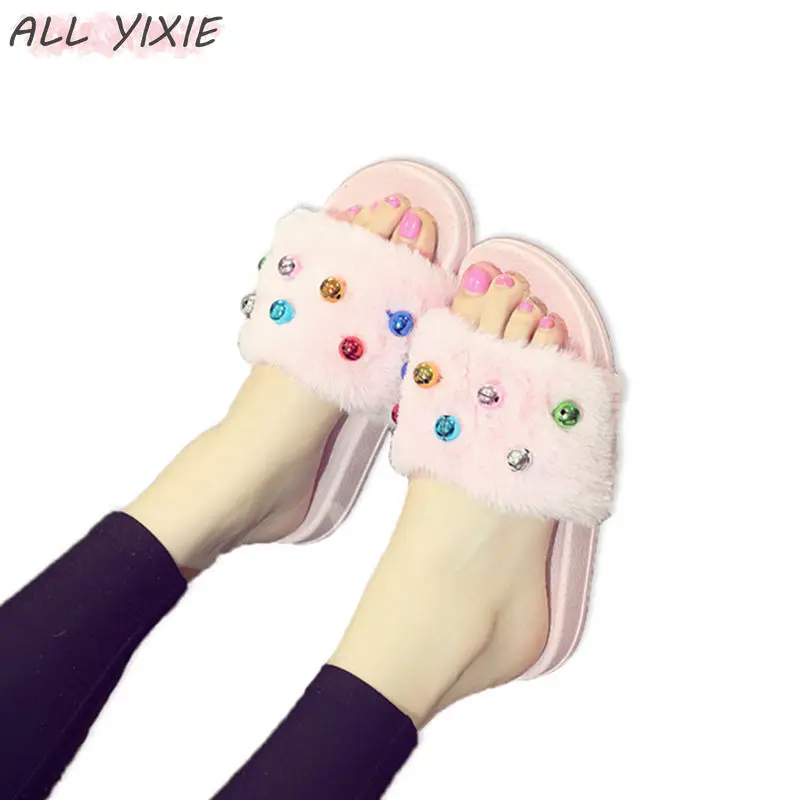 Женские тапочки на толстой подошве ALL YIXIE розовые шлепанцы платформе с плюшевой
