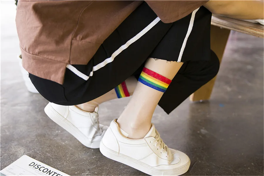 Женские прозрачные носки новые японские Harajuku радужные полосатые Кристальные Meias Япония ультратонкое стекло Шелковый носок Calcetines Mujer