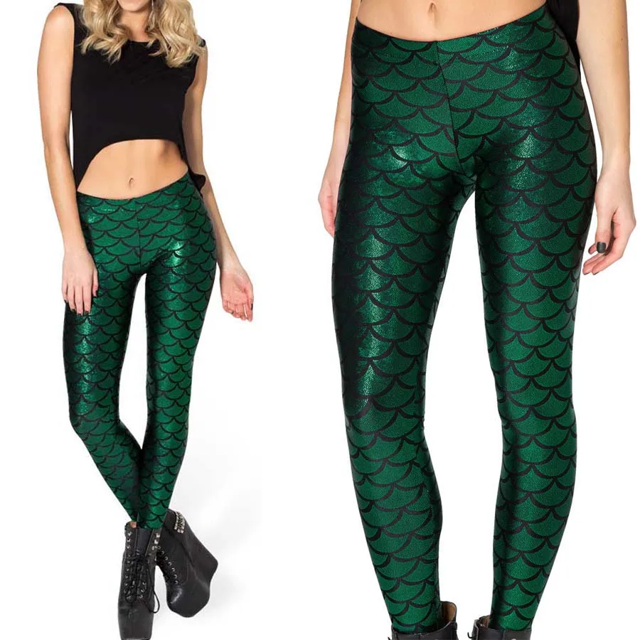 Dark Green Летние сексуальные черные молочные шелковые модные женские штаны, леггинсы, высокие эластичные брюки, бесшовные блестящие Русалка, рыбья чешуя, леггинсы Mujer - Цвет: Dark Green