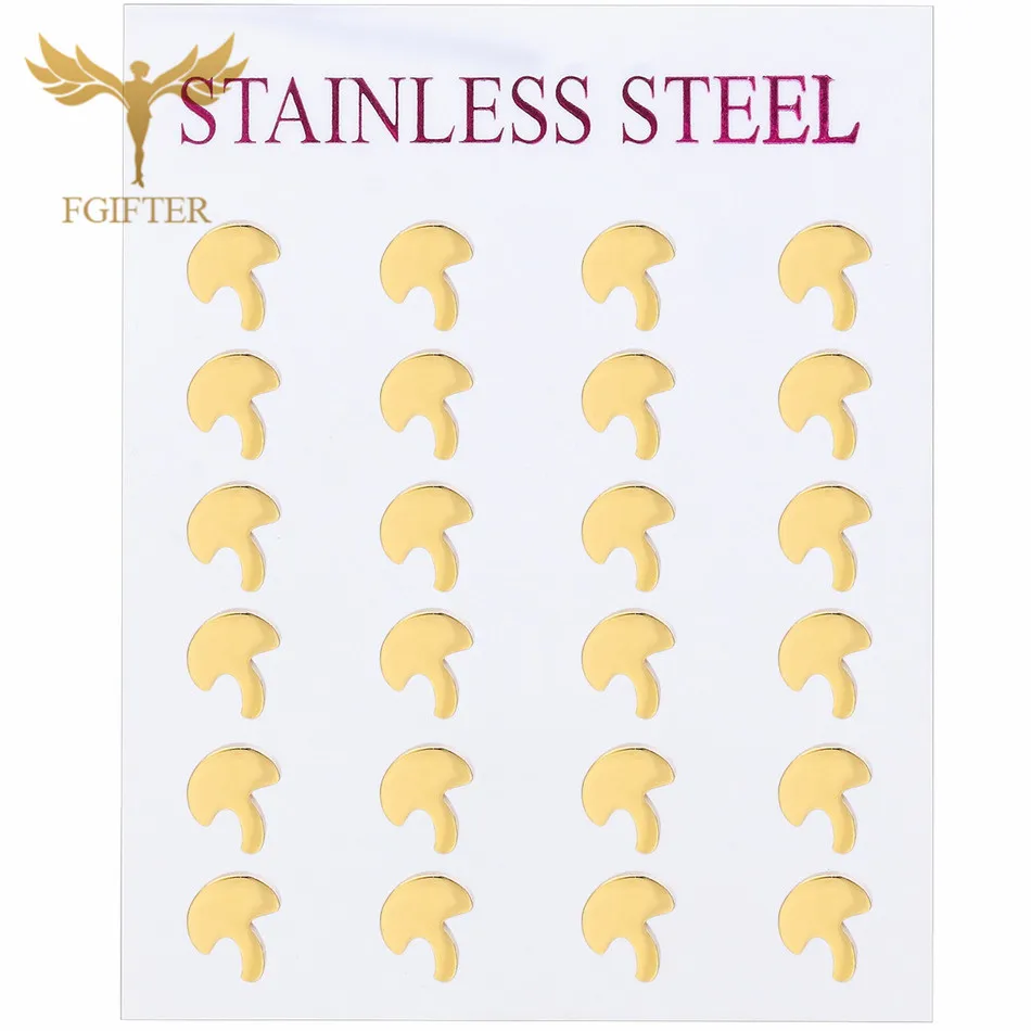 FGifter 12pair/lot Small Mushroom Stud Earrings Women Bijoux Gold Color Stainless Steel For Girl Jewelry Earings | Украшения и