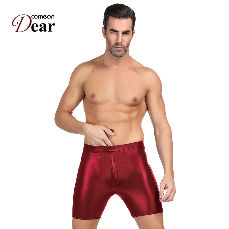 

Comeondear Long Boxers Open Hip Sexy Men Underwear Boxer Shorts Black Red Solid Boxer Gay Leather Tight Boxershorts Men MP064
