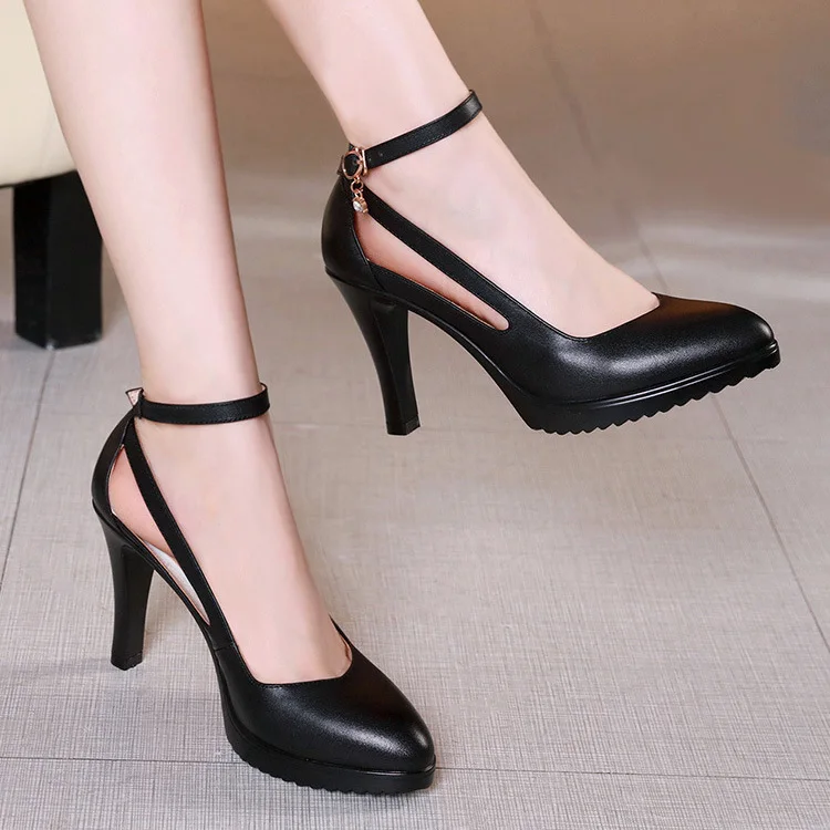 Black Pumps Ariari/женские туфли-лодочки на каблуке-шпильке; офисные женские туфли-лодочки; женские туфли на высоком каблуке и платформе с ремешком и пряжкой; Всесезонная кожаная обувь - Цвет: Black Pumps