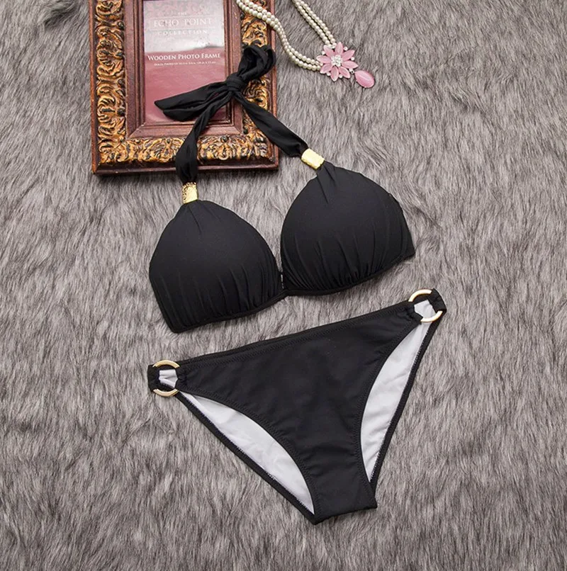 Черный купальник ТОП рекламные бикини набор женский с мягкими чашечками