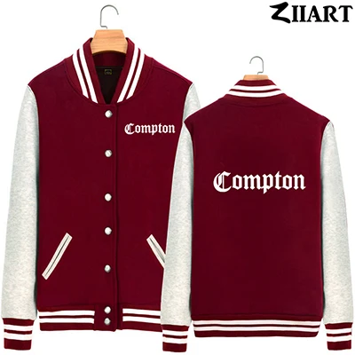 Compton Готический шрифт хип-хоп рэп Пара Одежда для мужчин мальчиков полная молния осень зима флис бейсбольные куртки ZIIART - Цвет: Wine Red