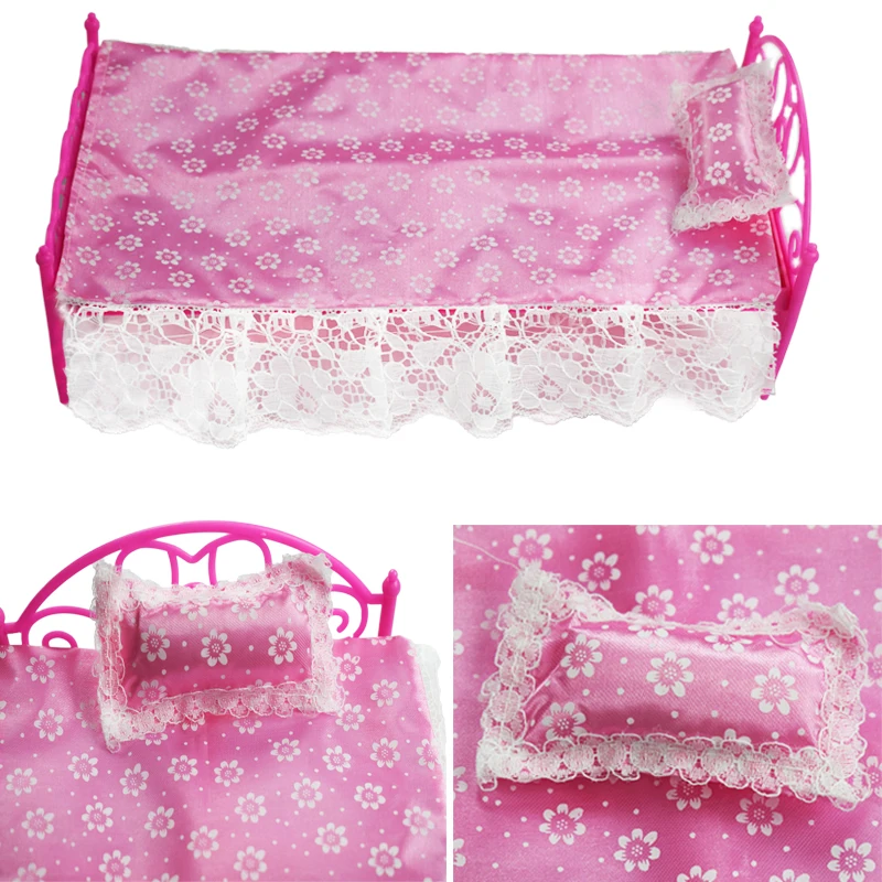 3 предмета/комплект = (кровать + подушка кружевной простыня) Кукольный игровой