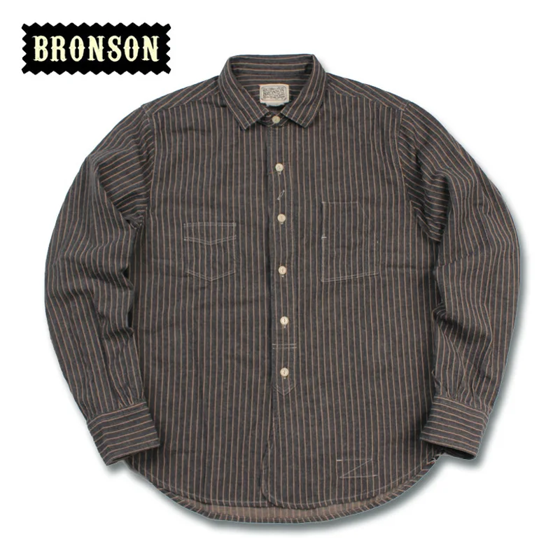 Bronson 1900s хлопковая и льняная рубашка винтажные мужские полосатые рубашки из
