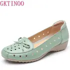 Женские Дышащие туфли GKTINOO, из натуральной кожи, на плоской подошве, с бантом, с вырезами, на лето, 2021
