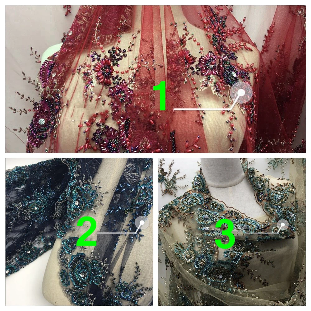 2 ярдов 3 цвета модная с крупным бисером африканская французская кружевная ткань