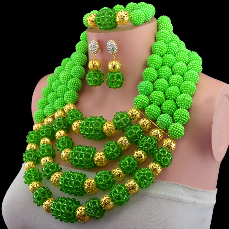 2017-роскошный комплект ювелирных изделий из африканских бусин зеленый