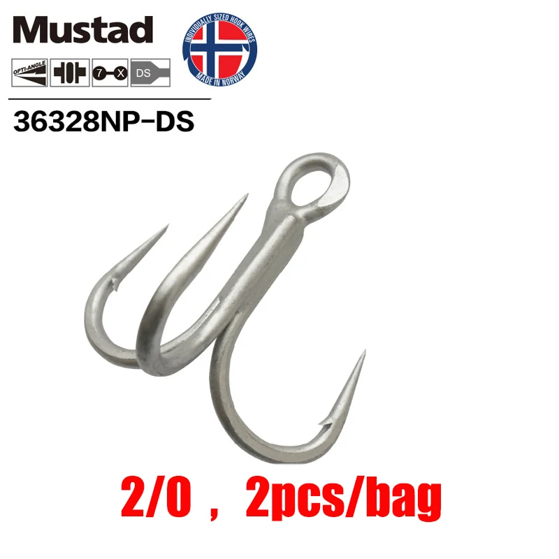 2 Рыболовный крючок Mustad Norway, высокое качество, Высокоуглеродистая сталь, тройной рыболовный крючок, 2/0-7/0, 36328NP-DS - Цвет: 2