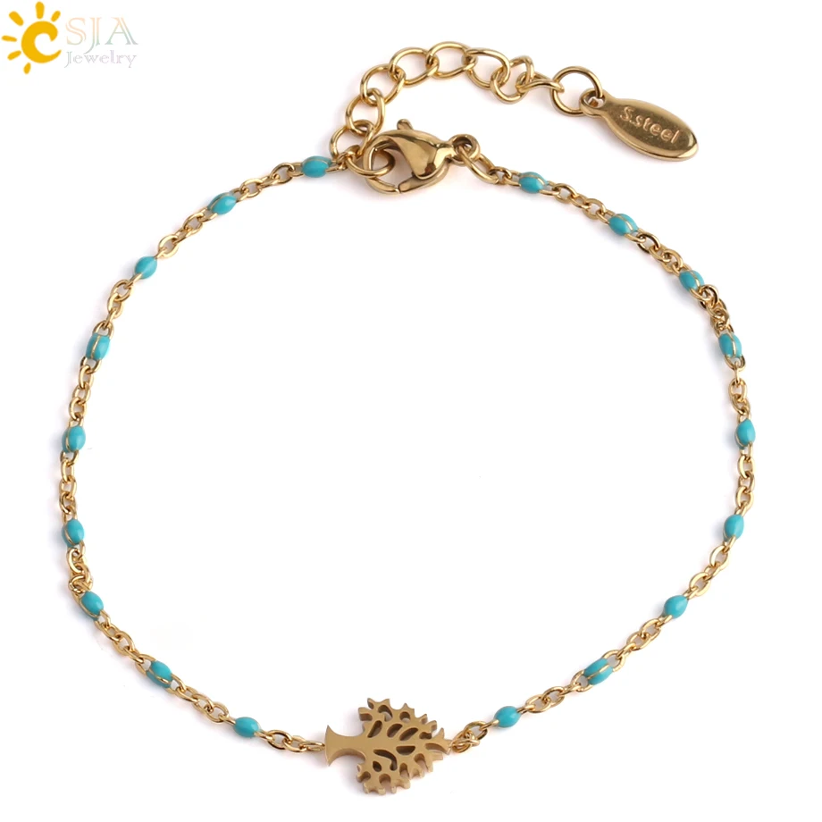 Sea Blue CSJA, древо жизни, золотые браслеты из нержавеющей стали, браслеты для женщин, Delica, цепочка из бисера,, дизайнерский роскошный браслет S418 - Окраска металла: Sea Blue