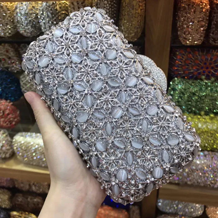 Женские вечерние сумки с серебряными кристаллами Minaudiere сумка для свадебной вечеринки бежевые