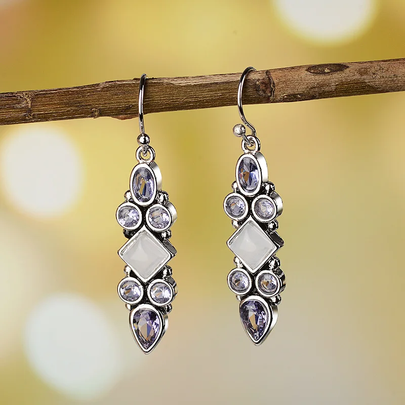 Vintage Korean Flower Water Drop Crystal Long Copper Earrings For Women Statement Hanging Dangle Jewelry | Украшения и аксессуары