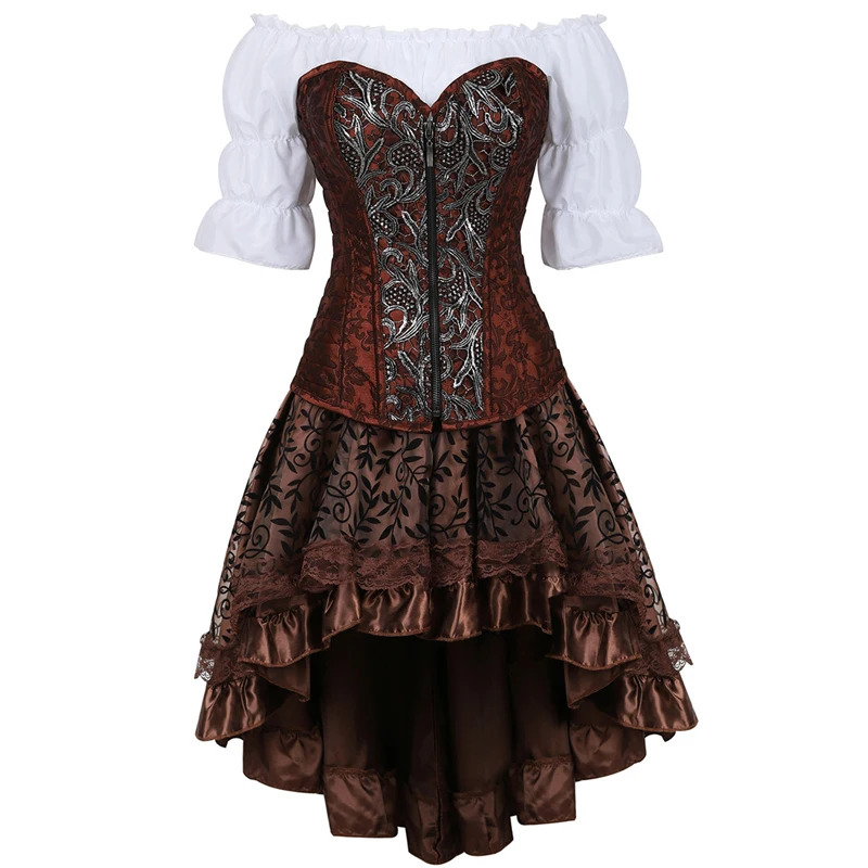 Фото Кожаное бюстье в стиле стимпанк корсетное платье бурлеск корсет юбка комплект из