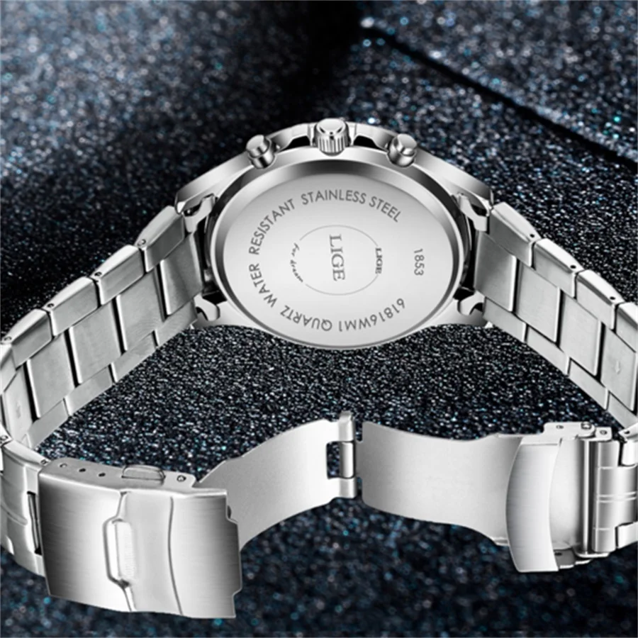 2017 Новинка LIGE мужские часы Топ люксовый бренд водонепроницаемые кварцевые с