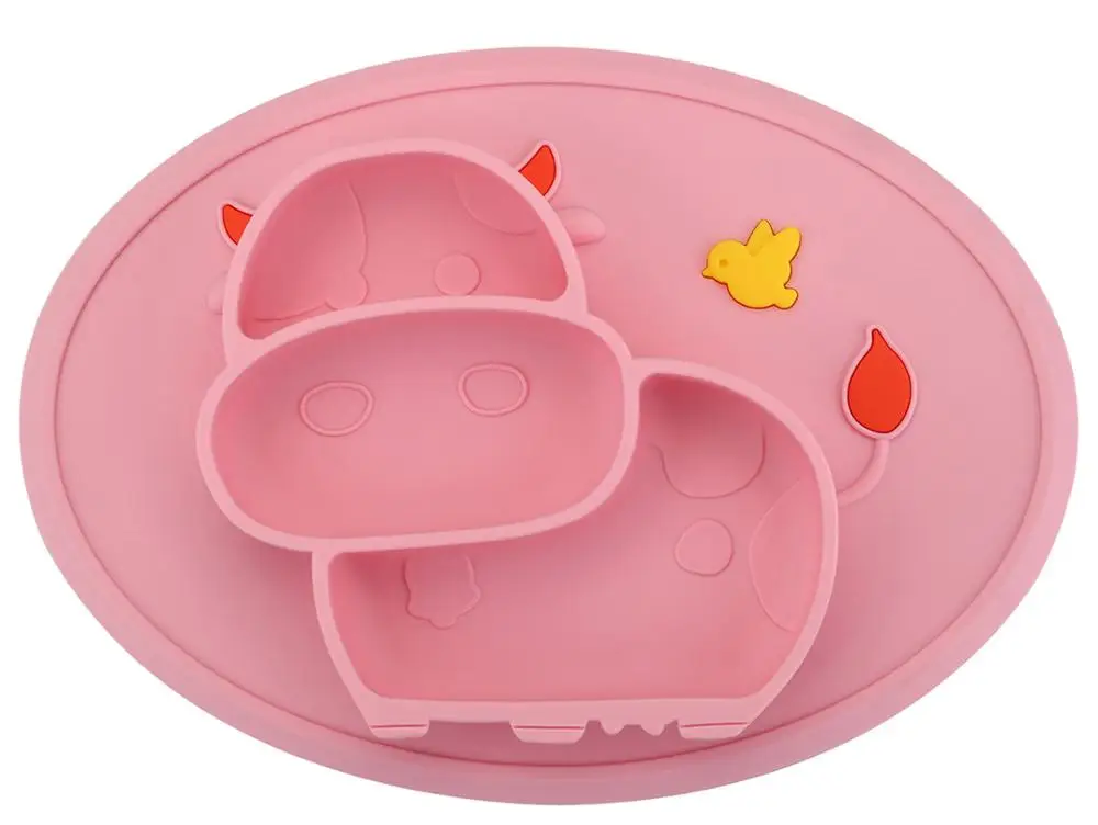 Pink QshareBaby детская коровы тиристор посуда для детей тарелка детская детское питание набор детской посуда питание блюдо чаша эксклюзивный кубок питания силиконовой отсос контейнер - Цвет: Pink