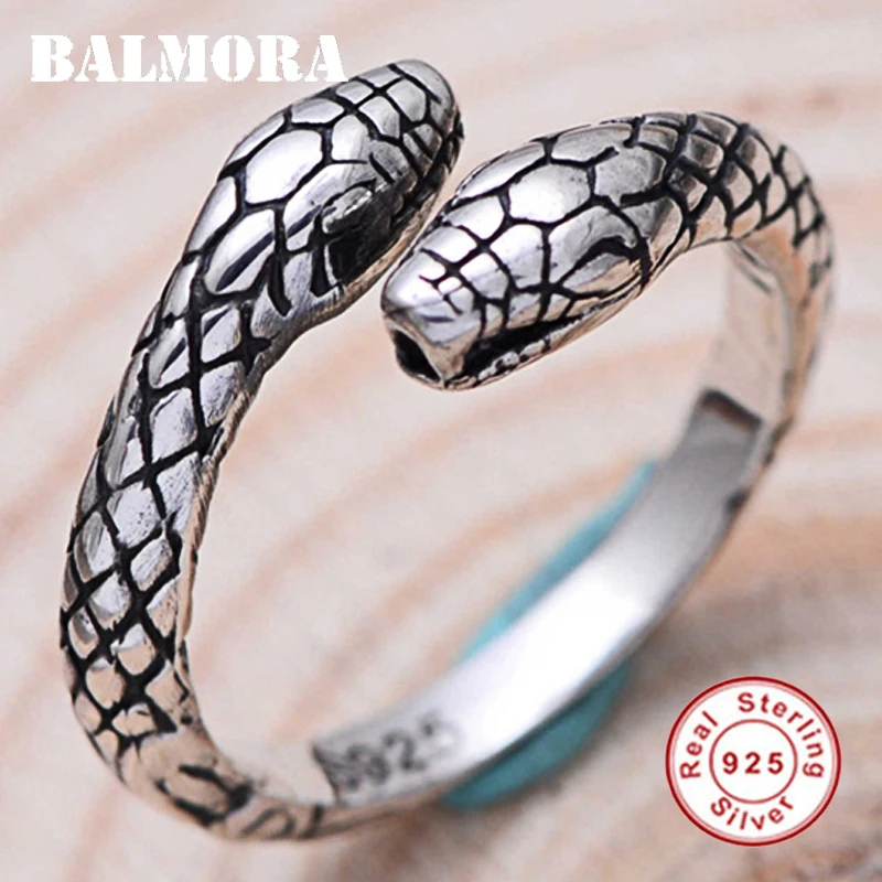 

BALMORA 925 Sterling Silver Snake Animal Open Rings for Women Men Vintage Thai Silver Ring Fashion Jewelry Anillos JWR004427