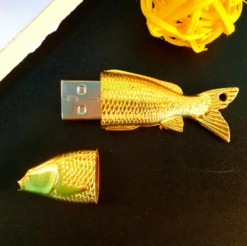 Горячая Золотая Рыбка Форма металла usb 2,0 флэш-накопитель ручка привода(брелок кулон