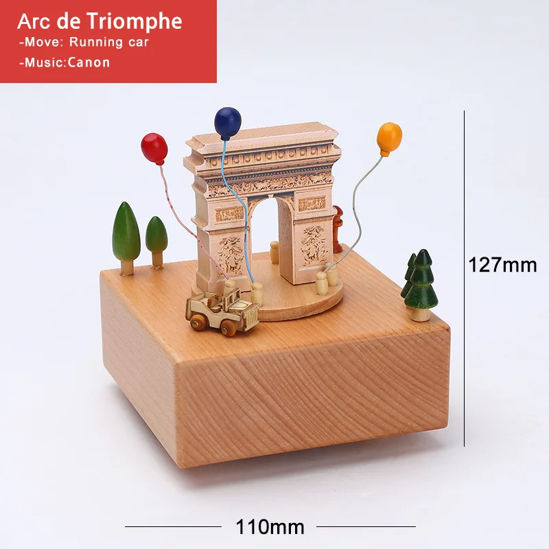 Arc de triomphe Деревянная музыкальная шкатулка Caja, музыкальные деревянные коробки ручной работы, заводное ремесло, гравировка с днем рождения, аксессуары для украшения дома, YYH-MZ - Цвет: Arc de triomphe