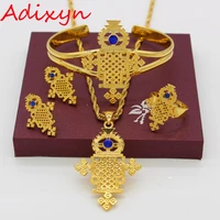 adixyn ethiopian cross jewelry set gold color crystal necklaceearringsbangleringpendant african bride weddingparty gift